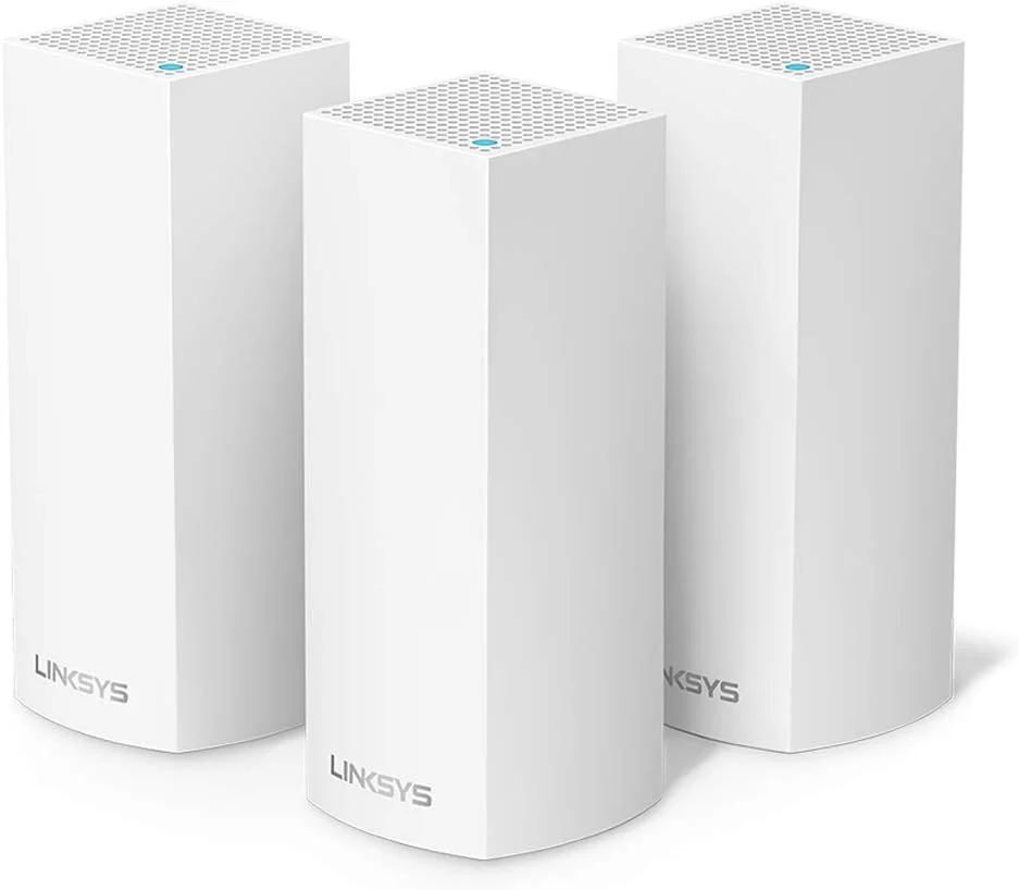 سیستم وای-فای مش سه بانده کل خانه Linksys WHW0303 Velop (روتر وای-فای/تقویت کننده وای-فای AC6600 برای پوشش یکپارچه، کنترل والدین، بسته 3 عددی، پوشش تا 550 متر مربع، سفید)