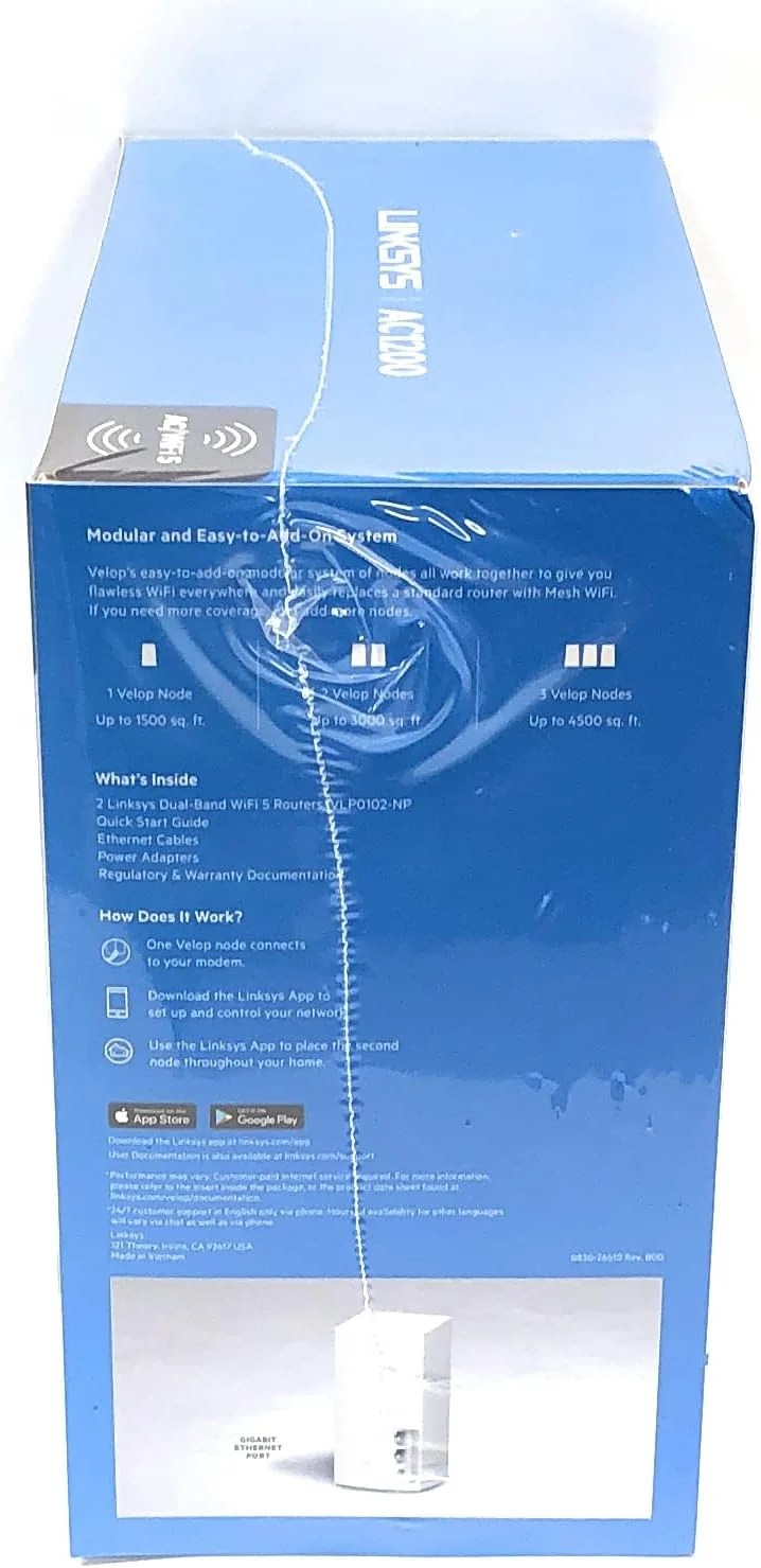 سیستم وای فای مش خانگی Linksys Velop، پوشش 278 متر مربع، پشتیبانی از 20+ دستگاه، سرعت 1.3 گیگابیت بر ثانیه - VLP0102-NP سیستم وای فای مش خانگی Linksys Velop، پوشش 278 متر مربع، پشتیبانی از 20+ دستگاه، سرعت 1.3 گیگابیت بر ثانیه - VLP0102-NP