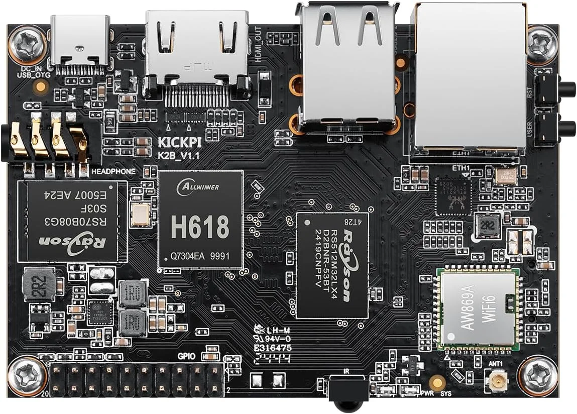 برد توسعه KICKPI K2B، کامپیوتر تک بردی Allwinner H618 چهار هسته ای 64 بیتی تا 2.0 گیگاهرتز 2G LPDDR4 8G eMMC با پشتیبانی از WiFi 6 و BT 5.2 قابل اجرا با Android 12.0/Ubuntu 2204