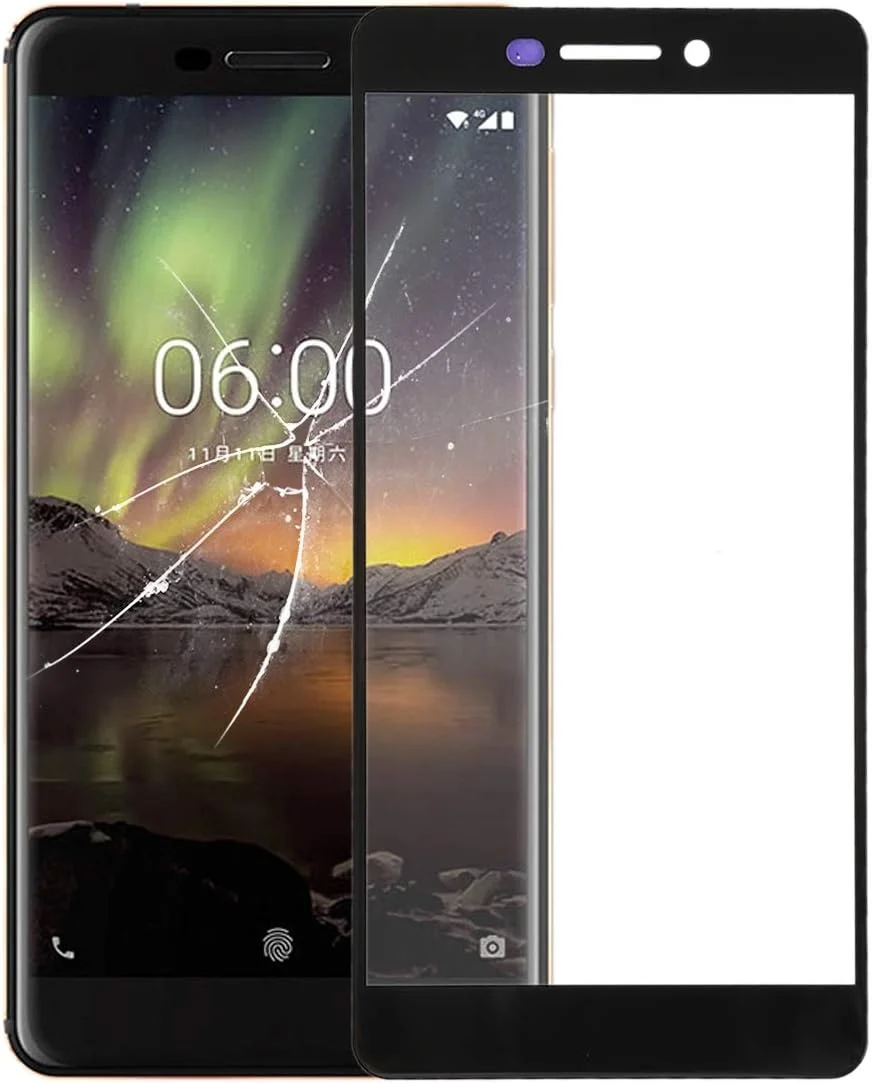 شیشه لنز بیرونی صفحه نمایش جلویی برای نوکیا 6 2018/6.1 SCTA-1043 TA-1045 TA-1050 TA-1054 TA-1068 (مشکی)