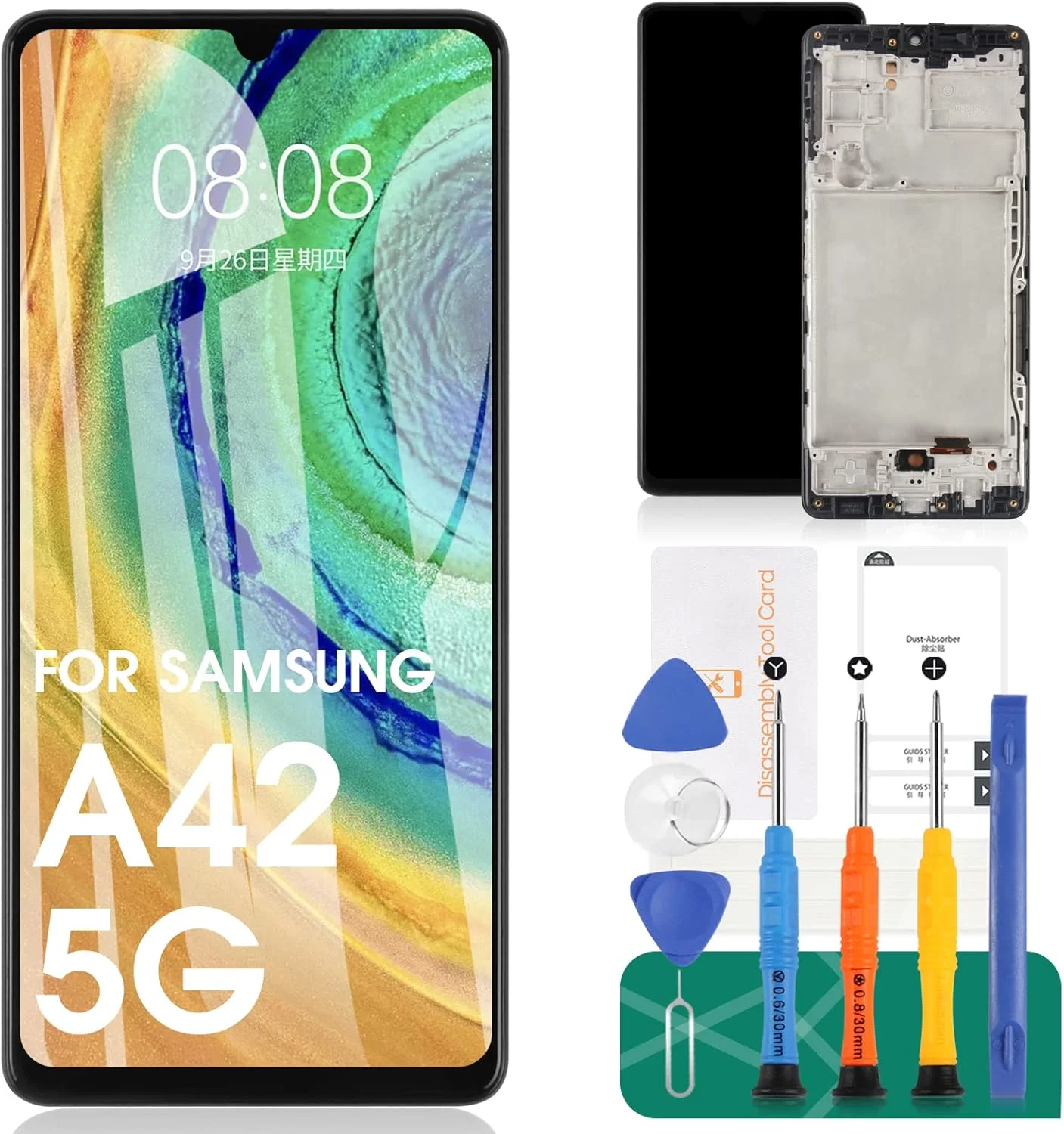 تعویض صفحه نمایش OLED مدل SRJTEK برای گوشی موبایل سامسونگ گلکسی A42 5G SM-A426، مجموعه دیجیتایزر لمسی LCD با فریم (رنگ: مشکی)