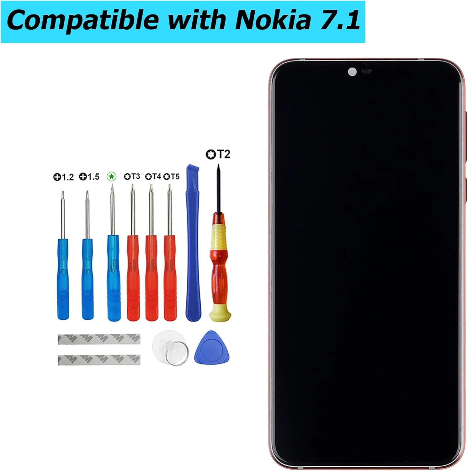 صفحه نمایش LCD سازگار با نوکیا 7.1 مدل های TA-1100 TA-1097 TA-1085 TA-1095 TA-1096 به همراه فریم فولادی براق، تاچ اسکرین و ابزار تعمیر