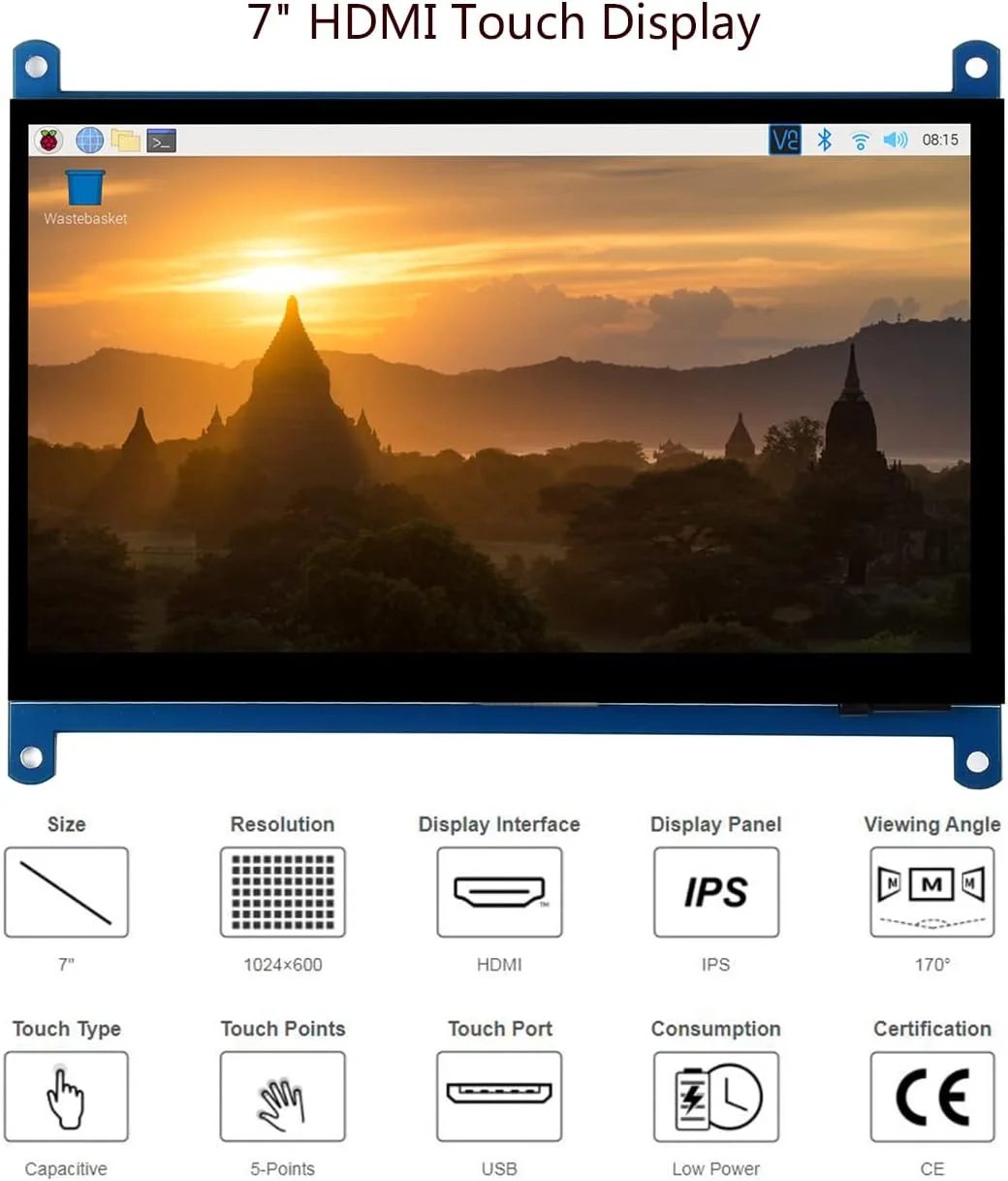 صفحه نمایش لمسی خازنی IPS ال سی دی HDMI 7 اینچی Waveshare با رزولوشن 1024×600 برای رزبری پای 4B/3B+/3B/2B/B+/A+/Zero، BeagleBone Black و ویندوز 10/8.1/8/7