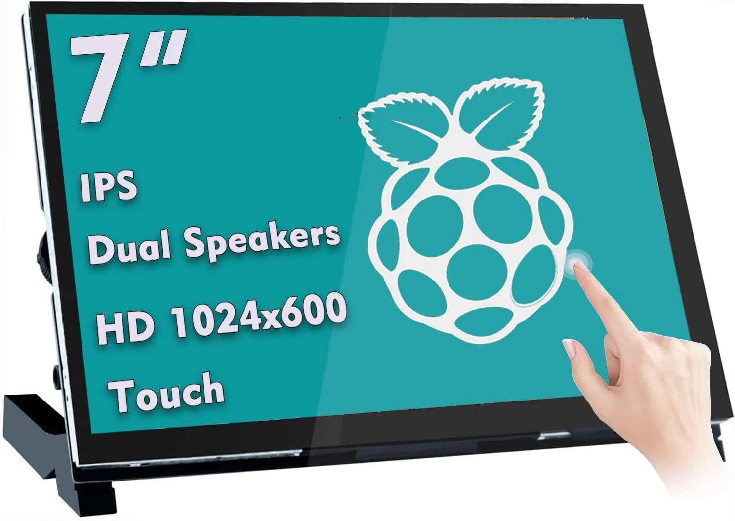 صفحه لمسی خازنی 7 اینچی برای رزبری پای، نمایشگر 1024x600 IPS LCD با بلندگوهای دوگانه، مانیتور HDMI قابل حمل برای رزبری پای 4b 3b+ Pi 4 3 2 مدل B ویندوز، بدون نیاز به کابل و درایور