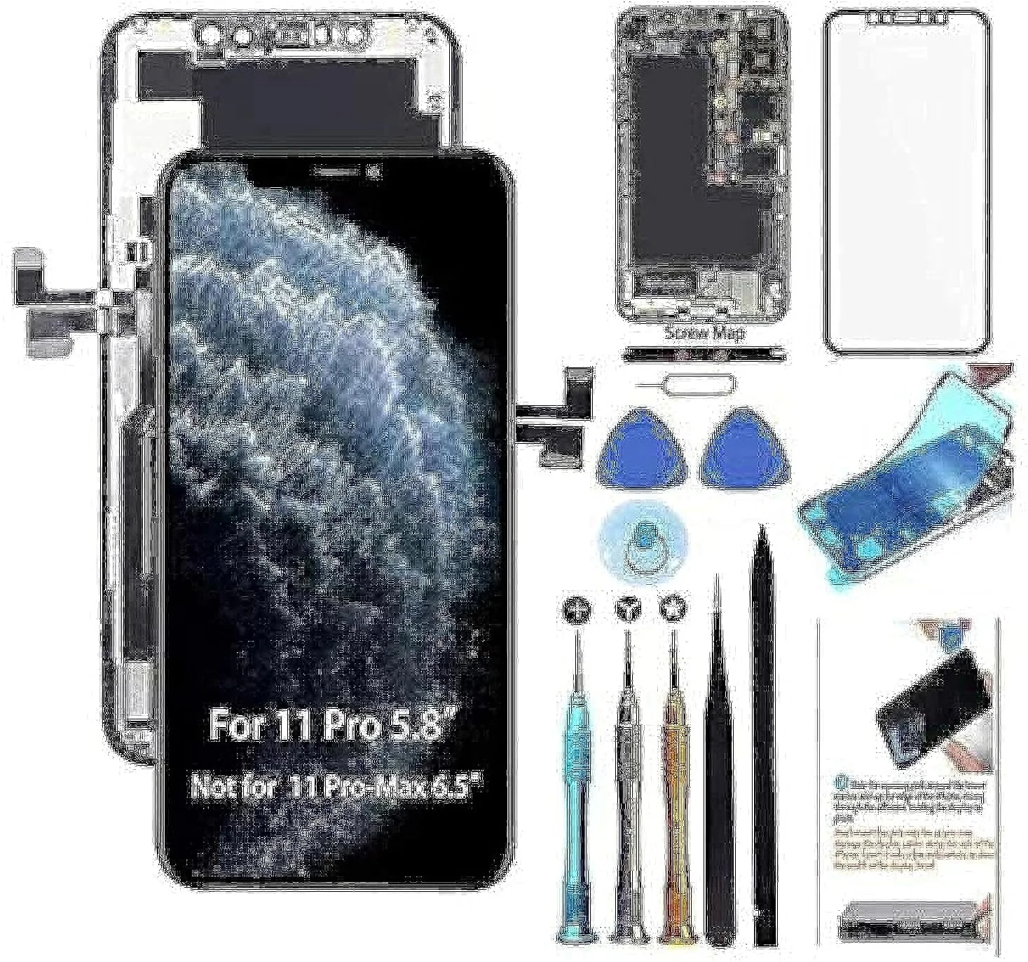 تعویض صفحه نمایش آیفون 11 پرو 5.8 اینچی LCD با قابلیت لمس سه بعدی، فریم و ابزار کامل تعمیر