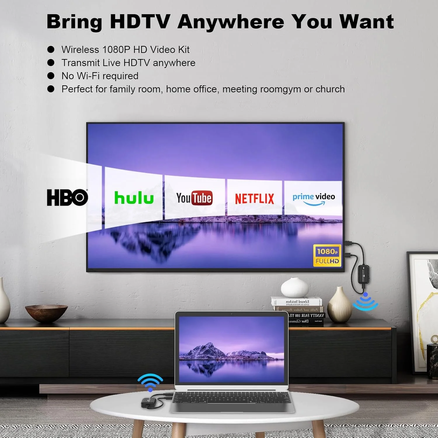 فرستنده و گیرنده بی سیم HDMI مدل KASTWAVE، توسعه دهنده بی سیم HDMI 1080P برای تلویزیون های HD، پروژکتور، مانیتور، برد 30 متر، تاخیر 0.06 ثانیه، نصب آسان