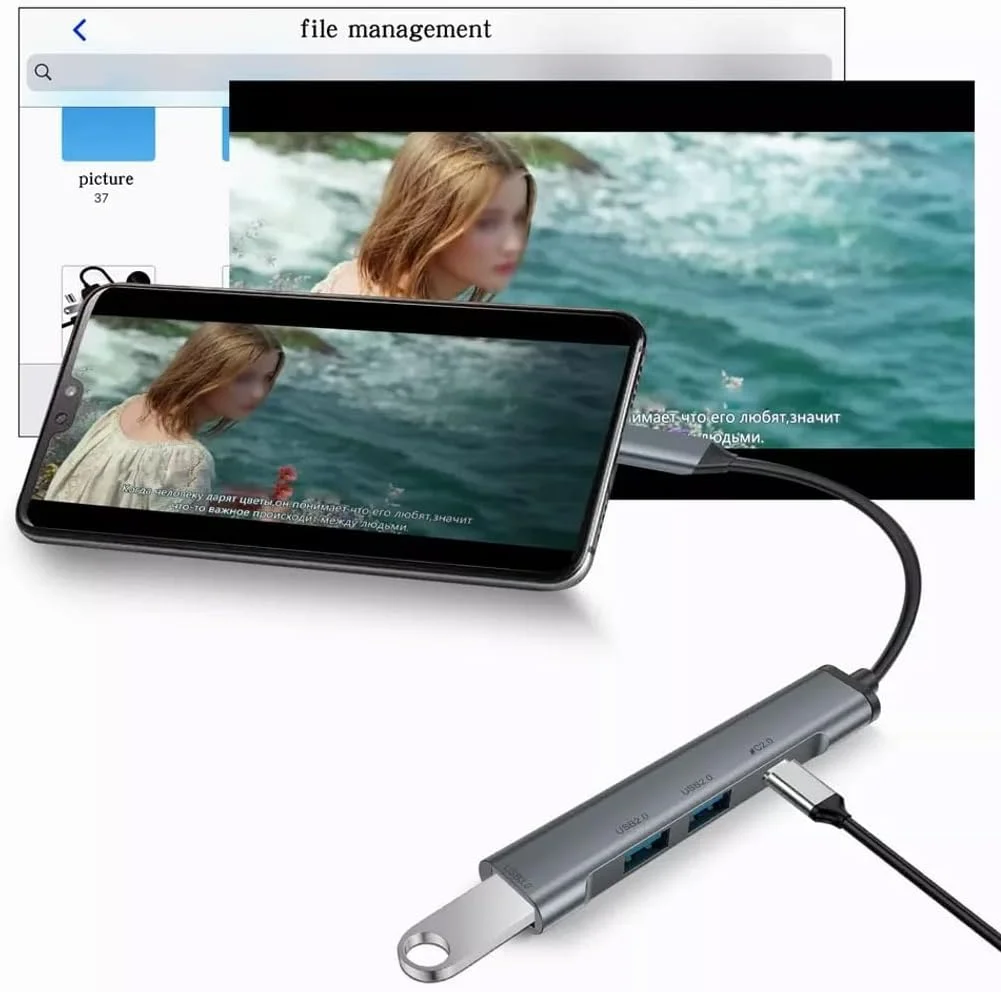 آداپتور هاب 4 در 1 PD USB-C سازگار با Samsung Galaxy Tab A7/Lite/A8/A9/A9 Plus, Tab S7/S8/S9/10/Ultra/Plus/FE - درگاه شارژر Type-C اسپلیتر USB