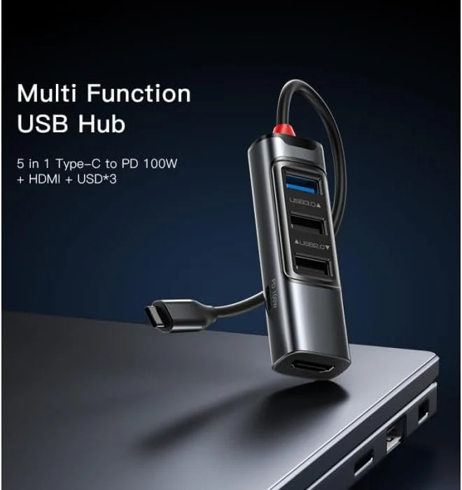هاب USB C یسیدو HB22 5 در 1 | PD 100W برای لپ تاپ، تبلت، تلفن همراه، پشتیبانی از عملکرد OTG.