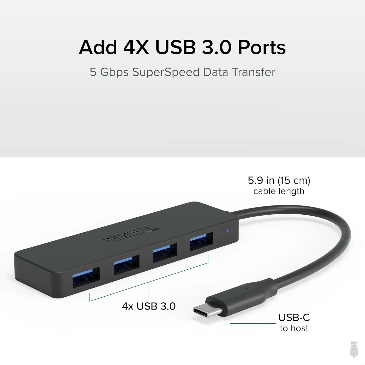 هاب آداپتور USB C به USB پلاگبل، هاب 4 پورت USB 3.0، اسپلیتر USB برای لپ تاپ، سازگار با ویندوز، مک بوک پرو/ایر، آیپد پرو، سرفیس پرو، کروم بوک، لینوکس، اندروید، عدم پشتیبانی از شارژ