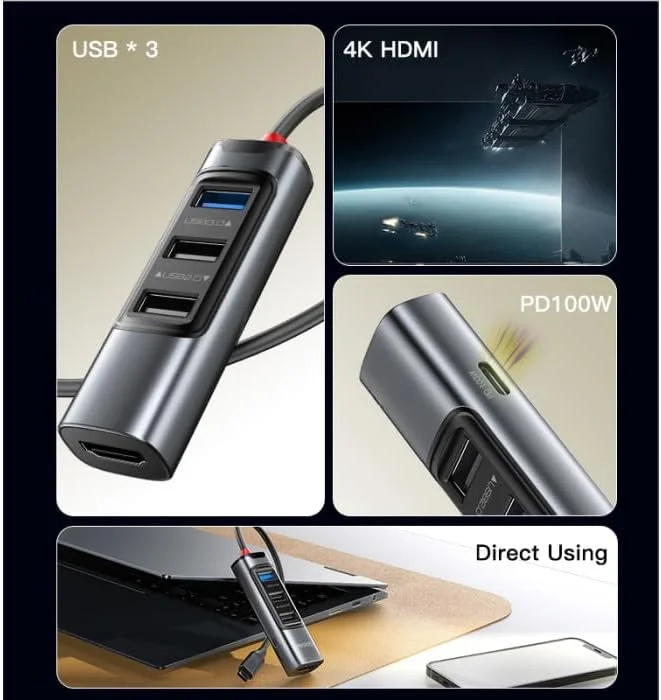 هاب USB C یسیدو HB22 5 در 1 | PD 100W برای لپ تاپ، تبلت، تلفن همراه، پشتیبانی از عملکرد OTG.