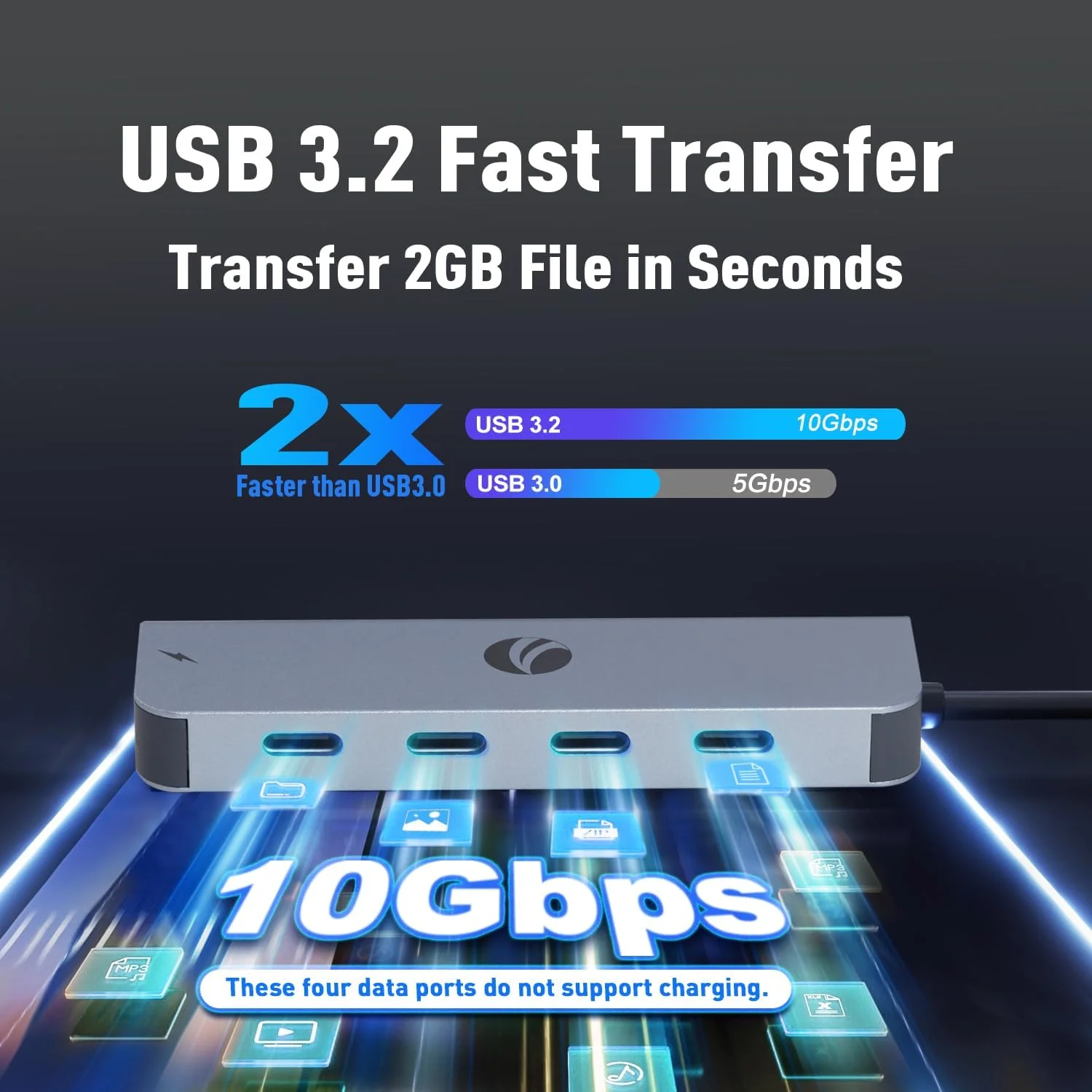 هاب USB C با سرعت 10 گیگابیت بر ثانیه VCOM، اسپلیتر 5 پورت USB C 3.2 Gen 2 با توان رسانی 100 وات، آداپتور چند پورت USB Type C به USB C برای MacBook Pro/Air و سایر لپ تاپ های Thunderbolt/USB C (خاکستری)