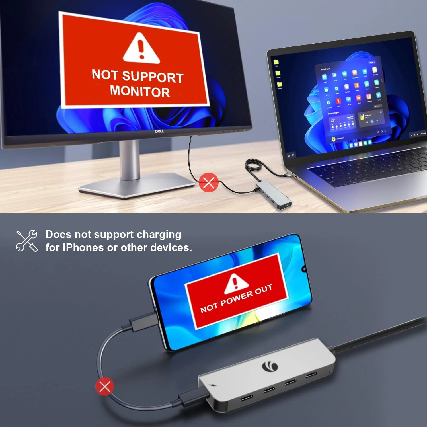 هاب USB C با سرعت 10 گیگابیت بر ثانیه VCOM، اسپلیتر 5 پورت USB C 3.2 Gen 2 با توان رسانی 100 وات، آداپتور چند پورت USB Type C به USB C برای MacBook Pro/Air و سایر لپ تاپ های Thunderbolt/USB C (خاکستری)