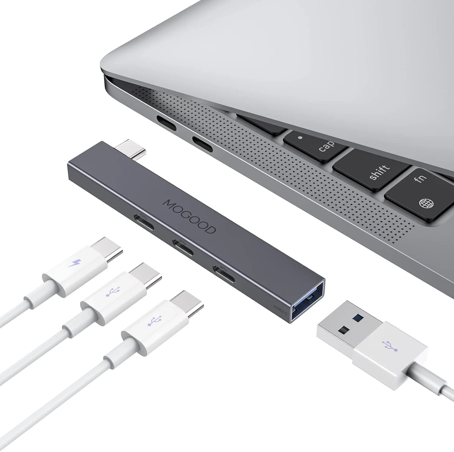 هاب اسپلیتر USB C موگود برای لپ تاپ (عدم پشتیبانی از مانیتور) - آداپتور چند پورت با توان رسانی 60 واتی برای مک بوک، کروم بوک