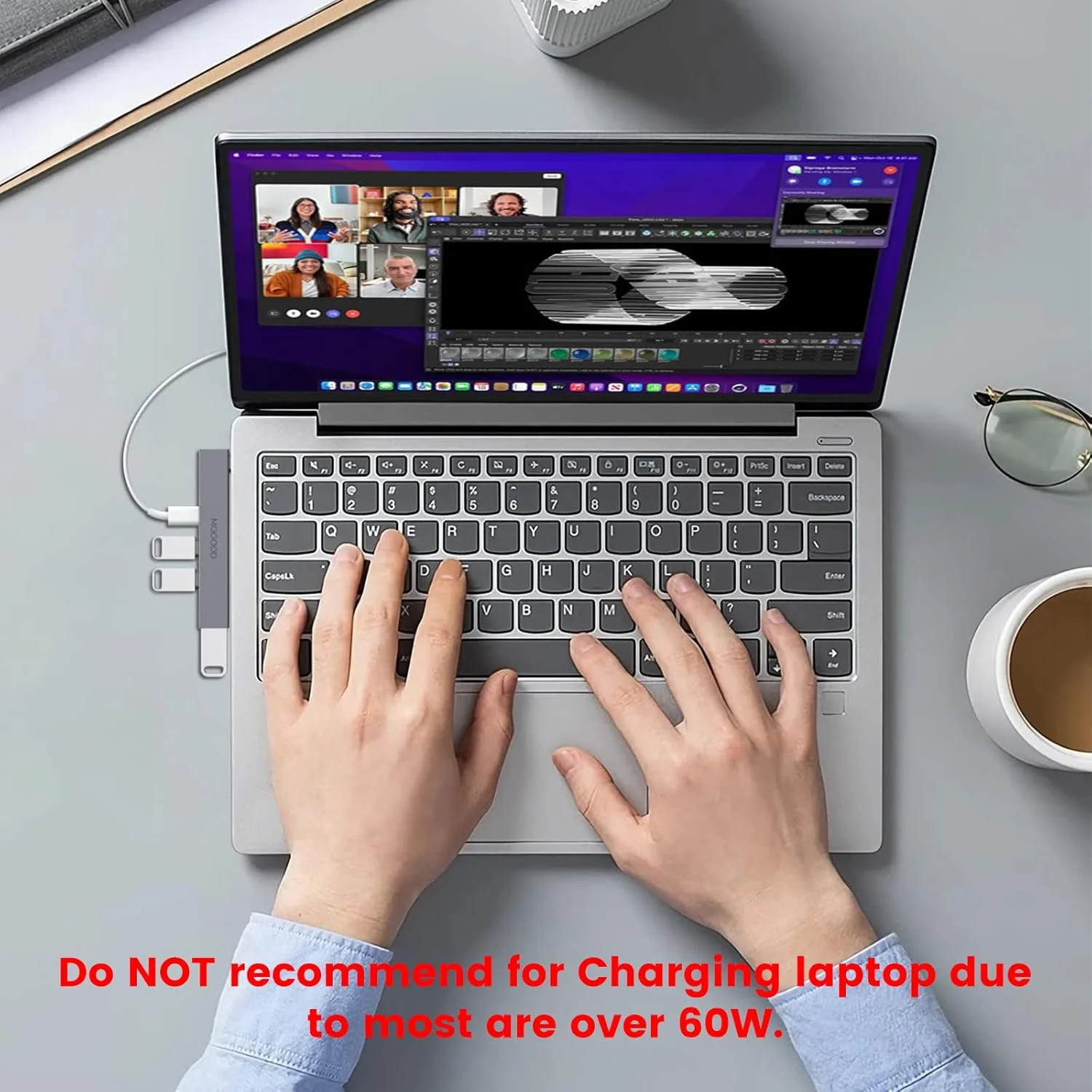 هاب اسپلیتر USB C موگود برای لپ تاپ (عدم پشتیبانی از مانیتور) - آداپتور چند پورت با توان رسانی 60 واتی برای مک بوک، کروم بوک