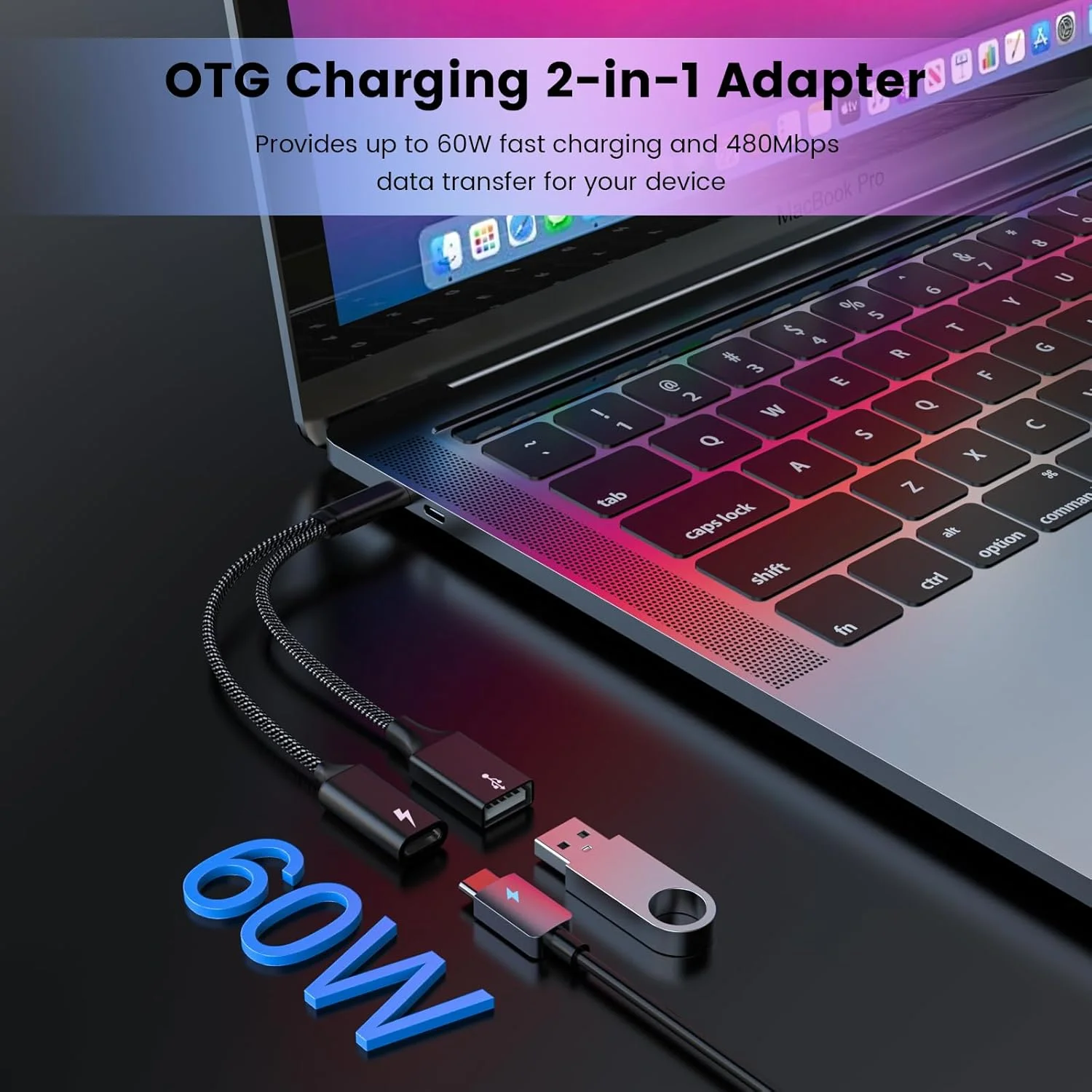 آداپتور USB C OTG موگود با شارژ سریع 60 واتی PD - سازگار با Steam Deck، Galaxy S22، Switch، Google Chromecast با Google TV، پرینتر سه بعدی، Octa4a، Pixel 4 XL
