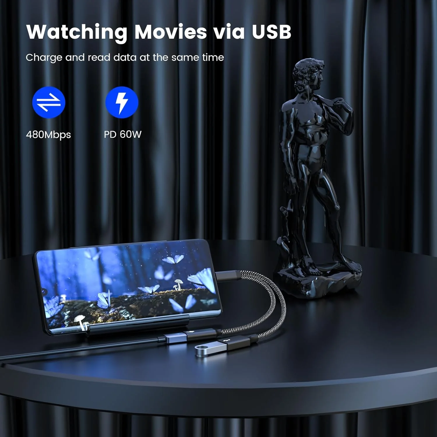 آداپتور USB C OTG موگود با شارژ سریع 60 واتی PD - سازگار با Steam Deck، Galaxy S22، Switch، Google Chromecast با Google TV، پرینتر سه بعدی، Octa4a، Pixel 4 XL