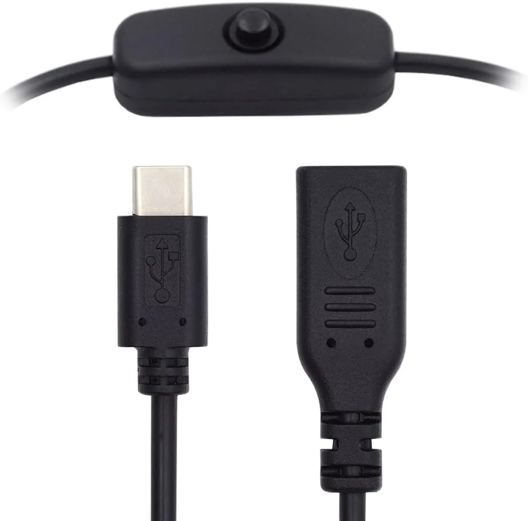 کابل نر به ماده USB-C نوع C با کلید روشن/خاموش برای لپ تاپ، کیبورد، رزبری پای 4B، شارژ 4 آمپر