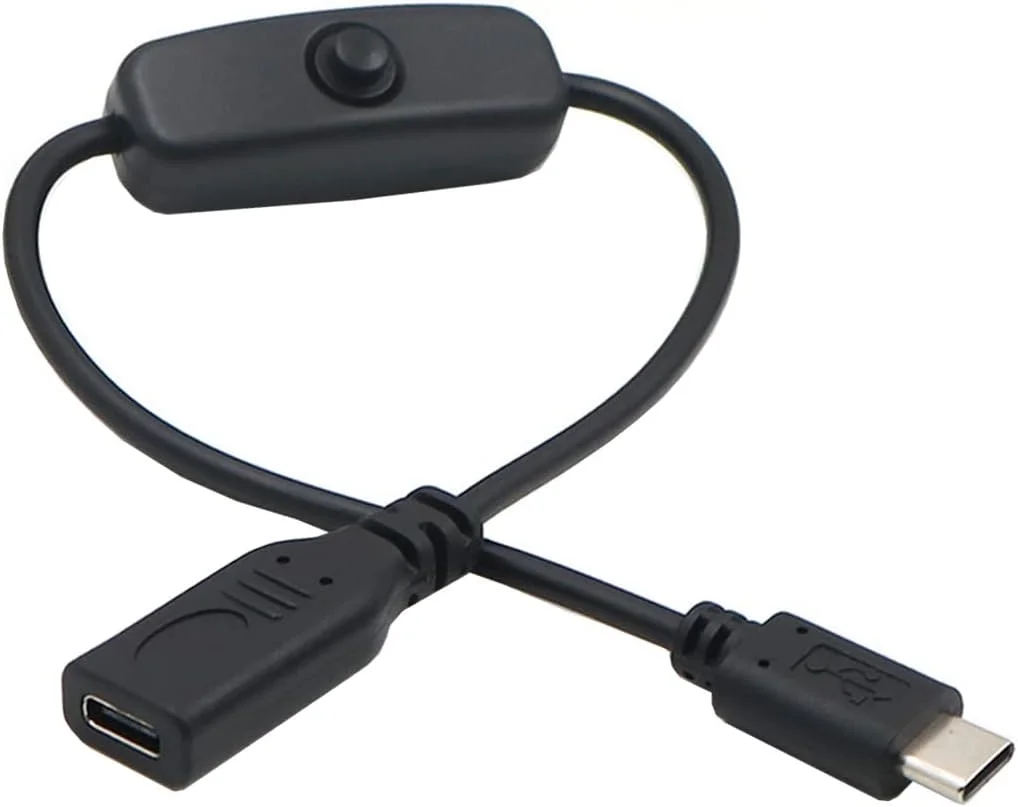 کابل نر به ماده USB-C نوع C با کلید روشن/خاموش برای لپ تاپ، کیبورد، رزبری پای 4B، شارژ 4 آمپر