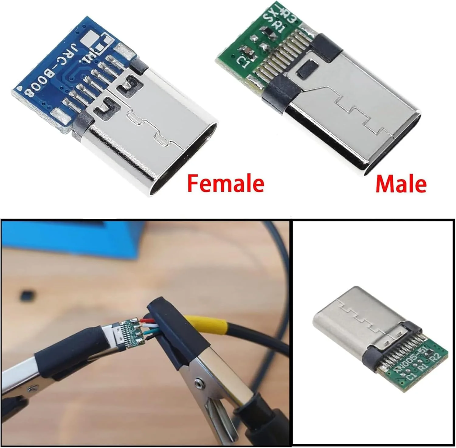 برد توسعه USB 3.1 نوع C نر و ماده، ماژول لحیم کاری سوکت نر USB C، بسته 10 عددی برد DIY نر و ماده USB C