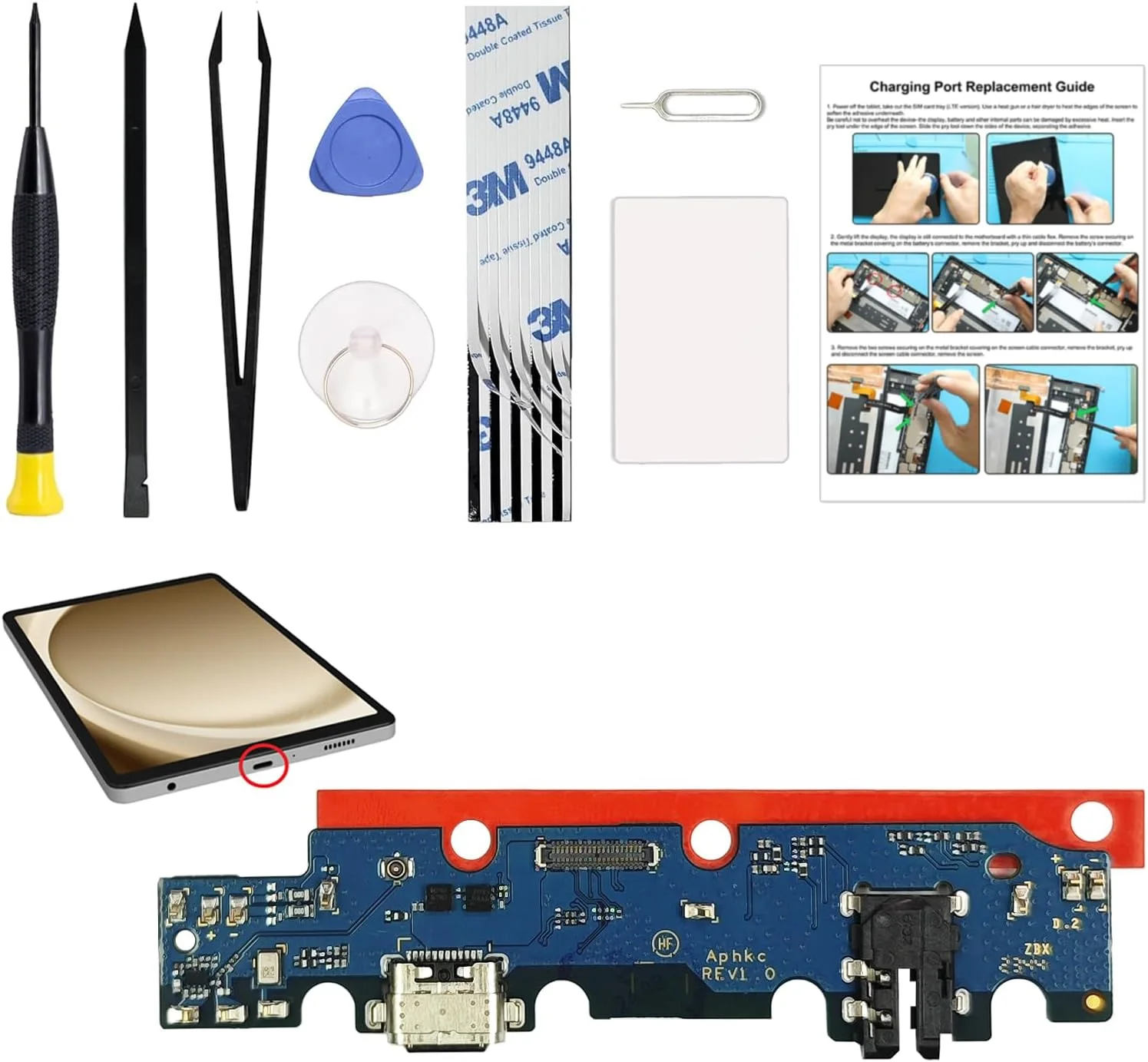 کیت تعویض درگاه شارژ GREEN FUSION سازگار با Galaxy Tab A7 Lite 8.7 2021 LTE، برد داک کانکتور USB-C برای تبلت Tab A7 Lite 8.7 2021 LTE SM-T225، همراه با دستورالعمل و ابزار کیت تعویض درگاه شارژ GREEN FUSION سازگار با Galaxy Tab A7 Lite 8.7 2021 LTE، برد داک کانکتور USB-C برای تبلت Tab A7 Lite 8.7 2021 LTE SM-T225، همراه با دستورالعمل و ابزار