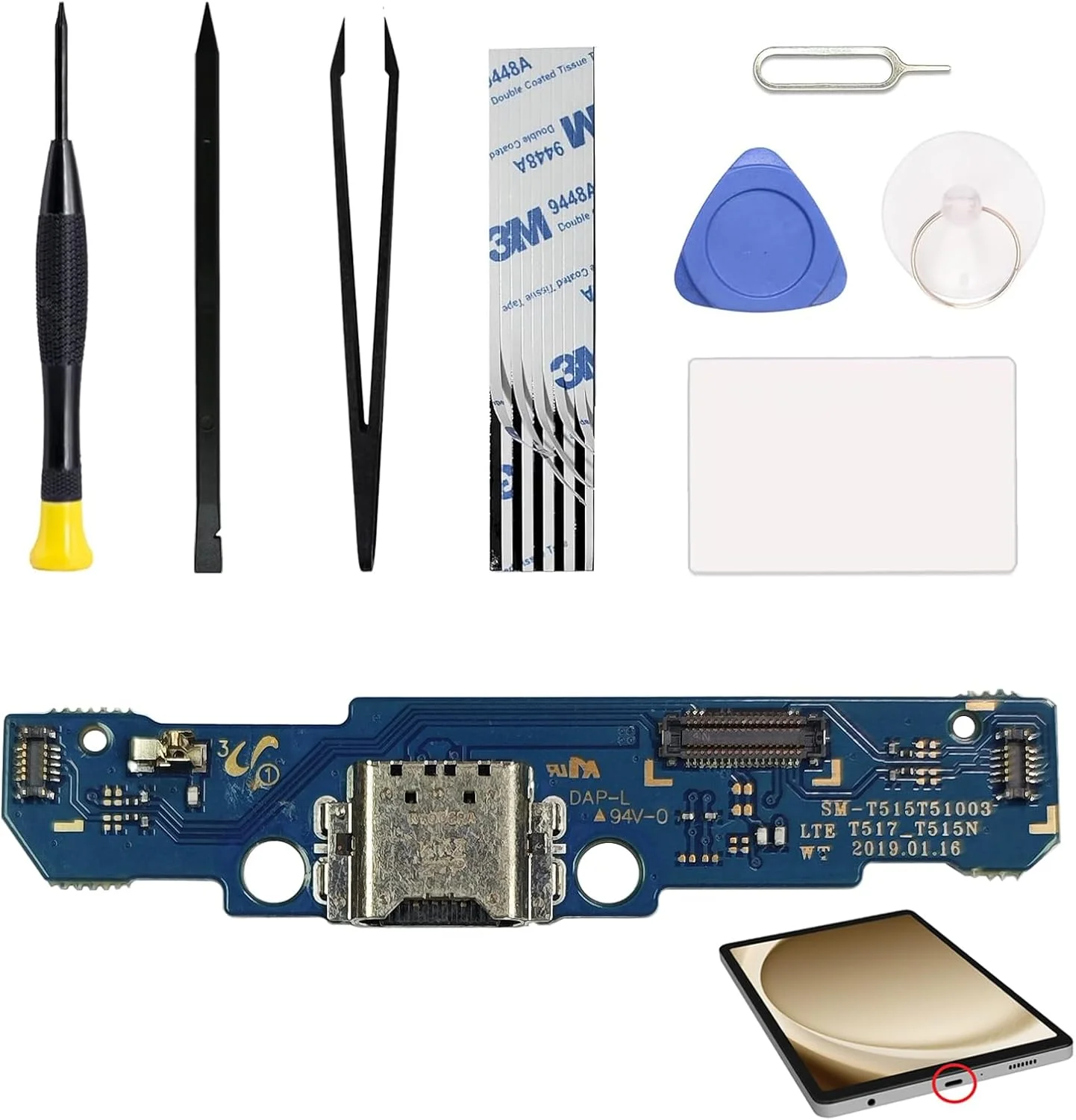 کیت تعویض درگاه شارژ سازگار با گلکسی تب A 10.1 2019، برد داک کانکتور USB-C برای تبلت تب A 10.1 2019 مدل SM-T510/515، به همراه ابزار تعمیر