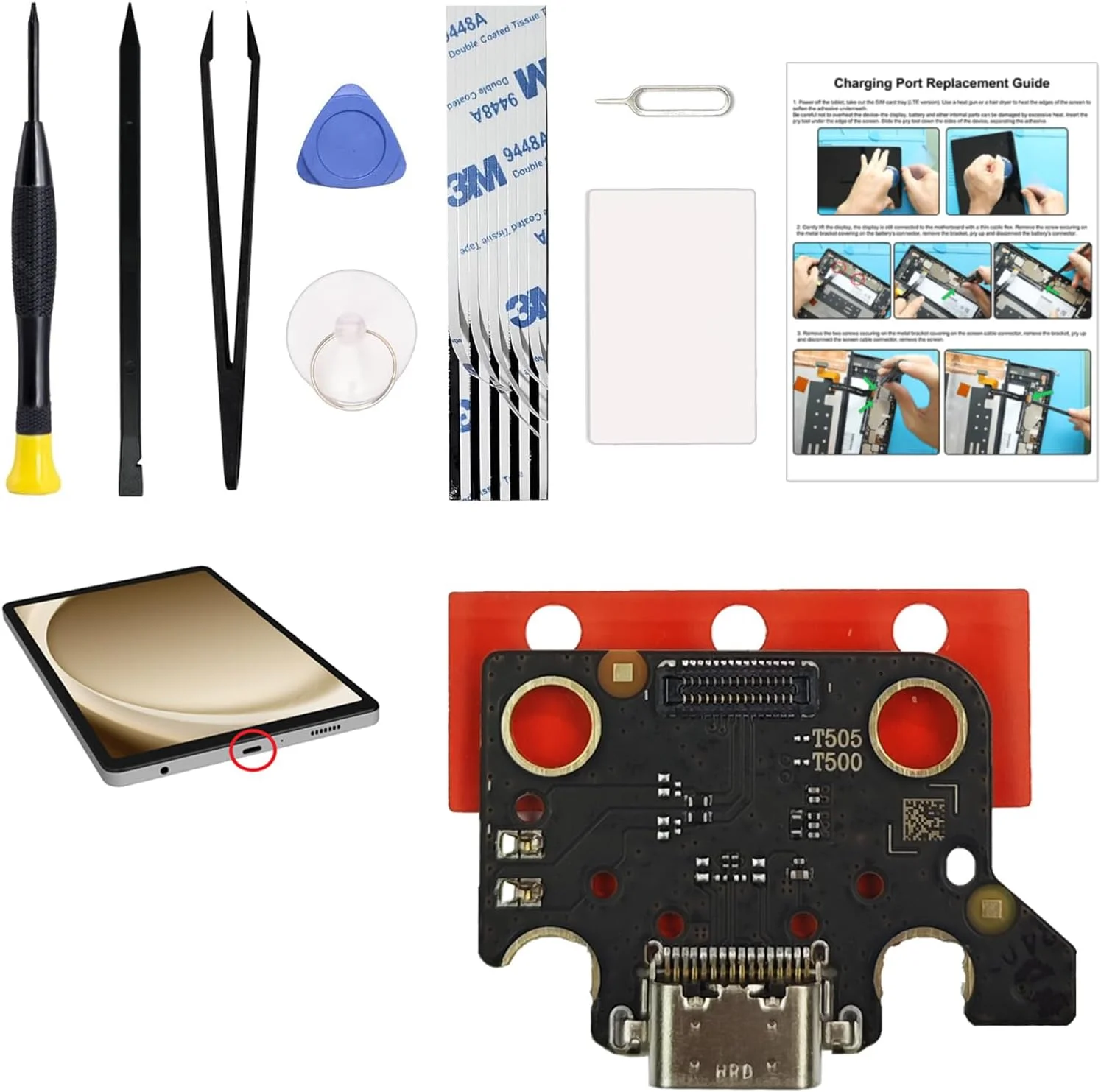 کیت تعویض درگاه شارژ GREEN FUSION سازگار با Galaxy Tab A7 10.4 2020، برد داک کانکتور USB-C برای تبلت Tab A7 10.4 2020 مدل SM-T500/505، به همراه دستورالعمل و ابزار
