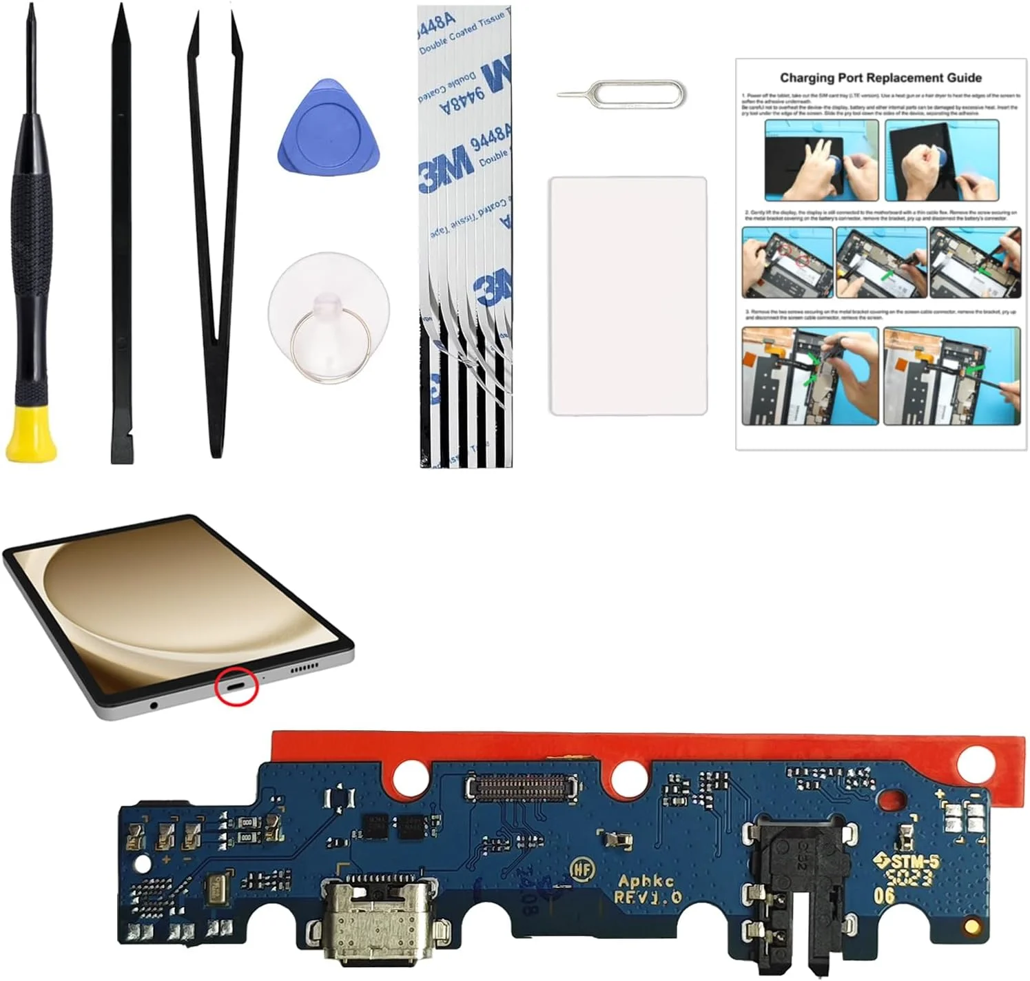 کیت تعویض درگاه شارژ GREEN FUSION سازگار با گلکسی تب A7 لایت 8.7 2021، برد داک کانکتور USB-C برای تبلت تب A7 لایت 8.7 2021 مدل SM-T220، همراه با دستورالعمل و ابزار