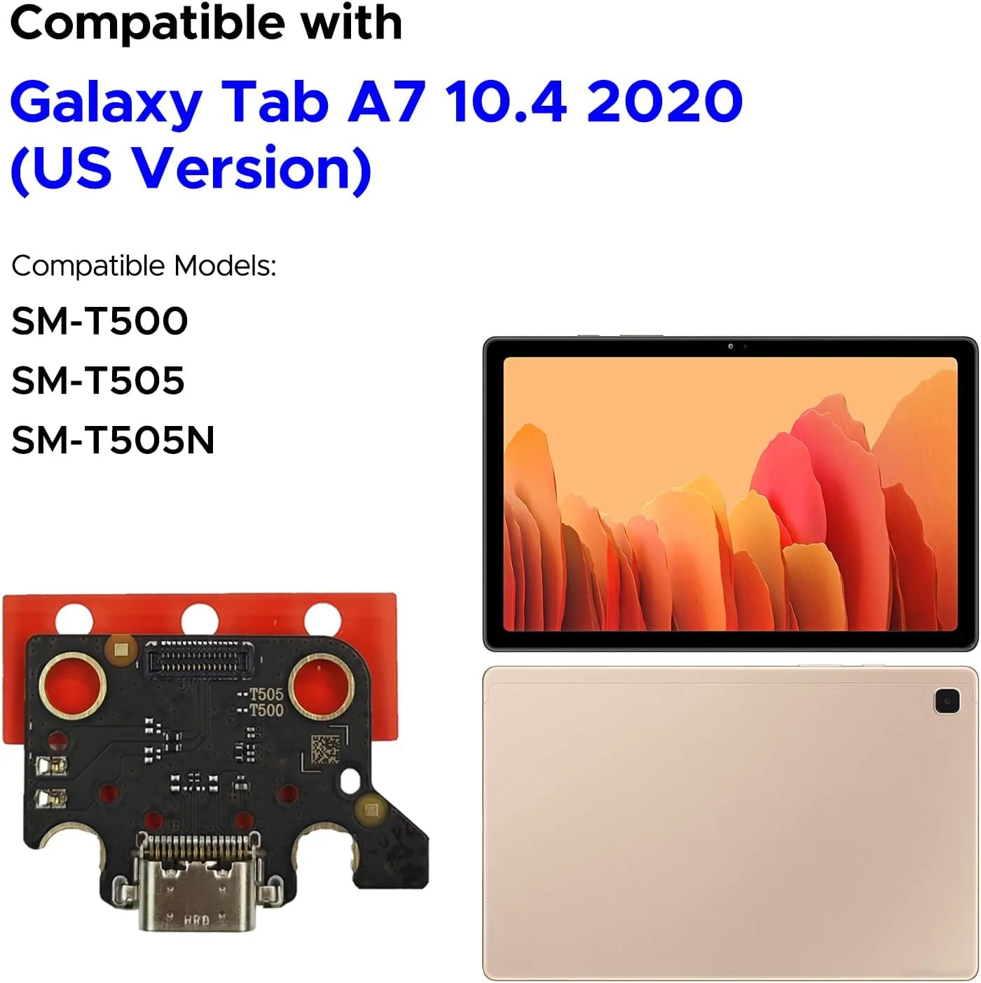 کیت تعویض درگاه شارژ GREEN FUSION سازگار با Galaxy Tab A7 10.4 2020، برد داک کانکتور USB-C برای تبلت Tab A7 10.4 2020 مدل SM-T500/505، به همراه دستورالعمل و ابزار