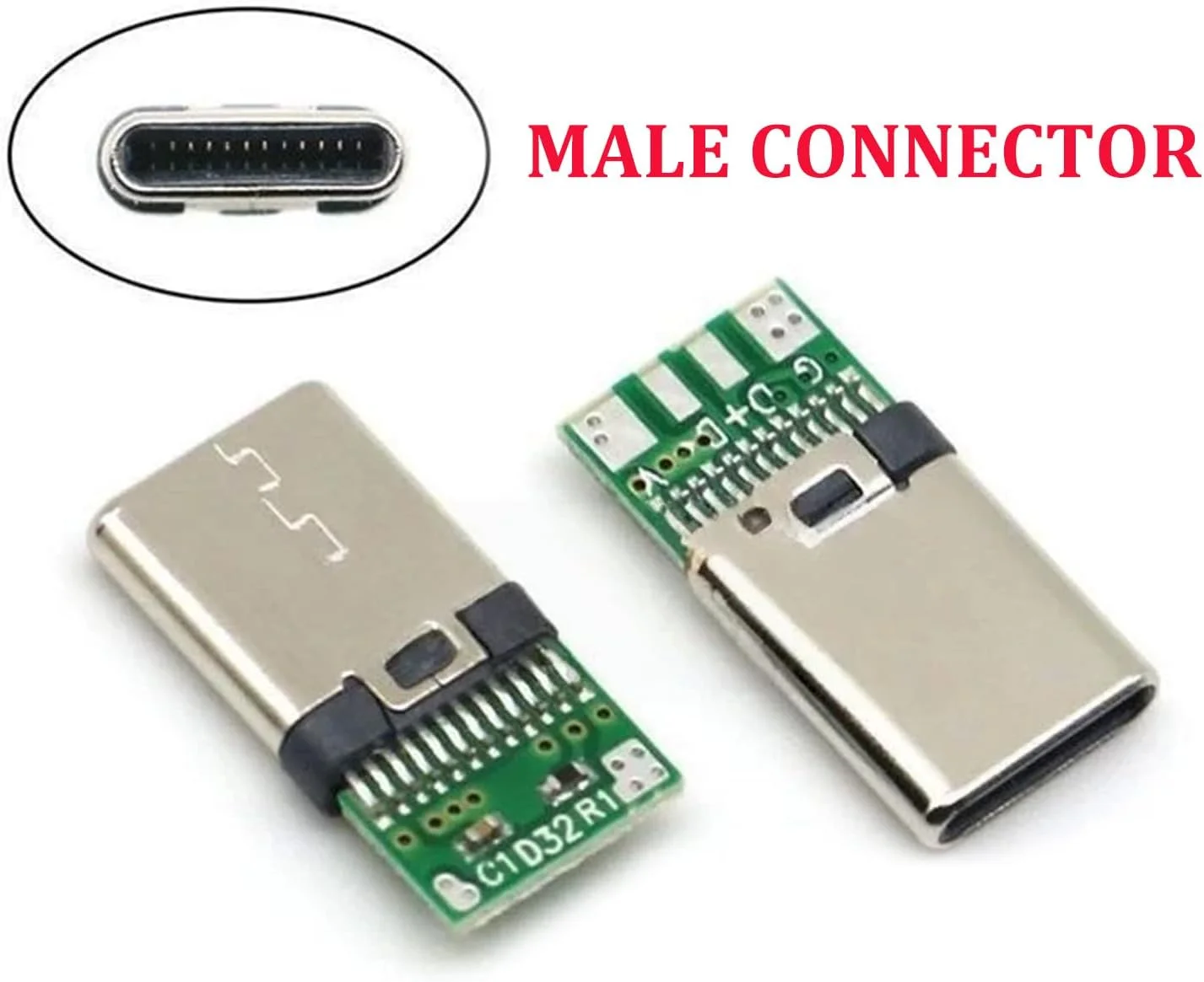 مجموعه 10 عددی کانکتور USB نوع C – 5 عدد پلاگ نر و 5 عدد سوکت مادگی برد توسعه USB نوع C برای لحیم کاری، ماژول توسعه USB نوع C پرسرعت