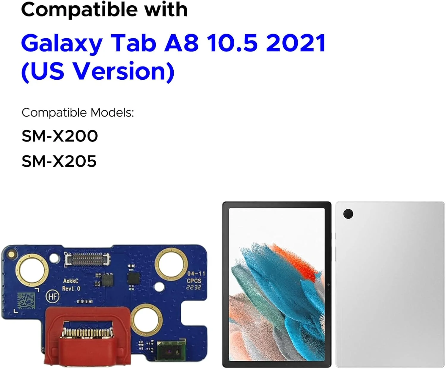 کیت تعویض درگاه شارژ GREEN FUSION سازگار با گلکسی تب A8 10.5 2021، برد داک کانکتور USB-C برای تبلت تب A8 10.5 2021 مدل SM-X200 SM-X205، به همراه دستورالعمل و ابزار