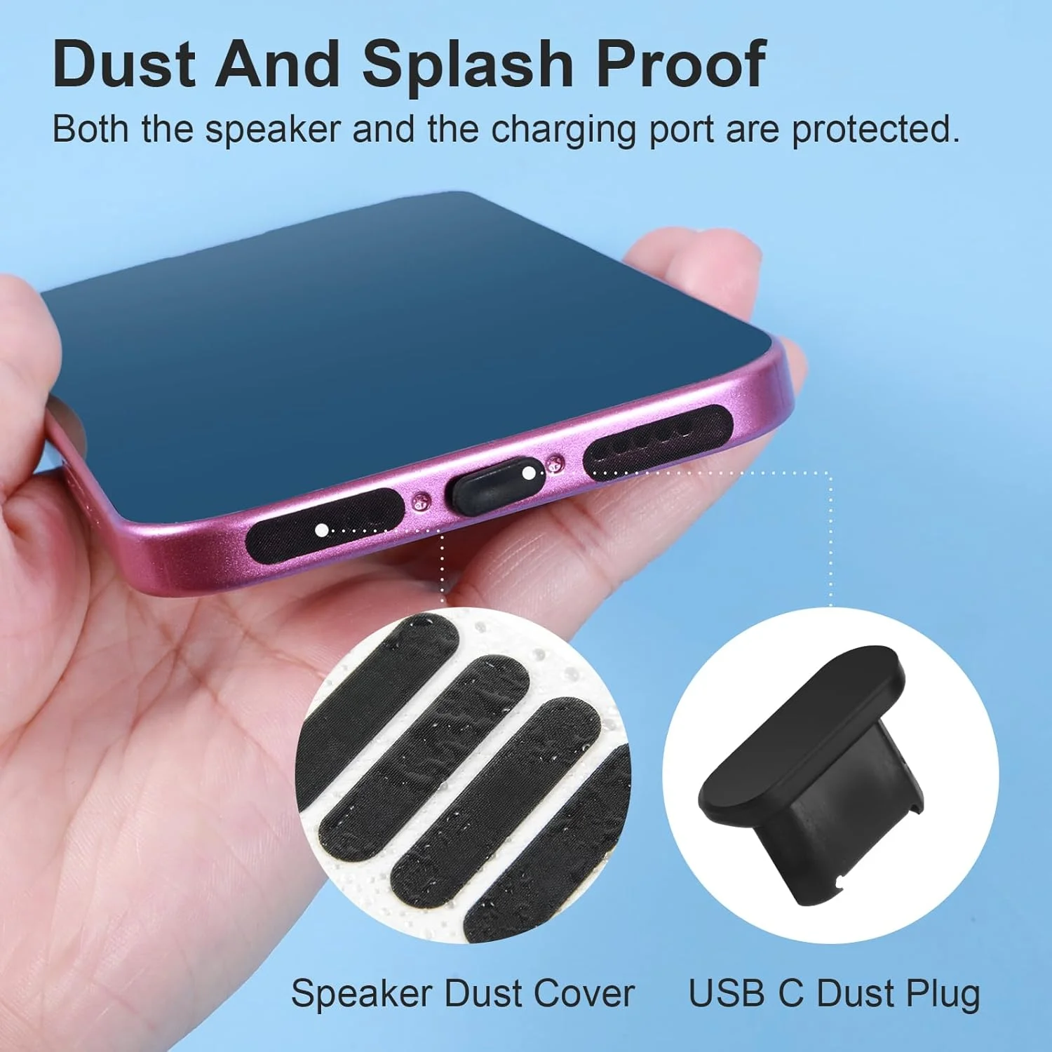 درپوش پورت شارژ USB نوع C با توری ضد گرد و غبار بلندگوی تلفن همراه، درپوش محافظ پورت شارژ و برس تمیز کننده USB نوع C مناسب برای اکثر تلفن های هوشمند