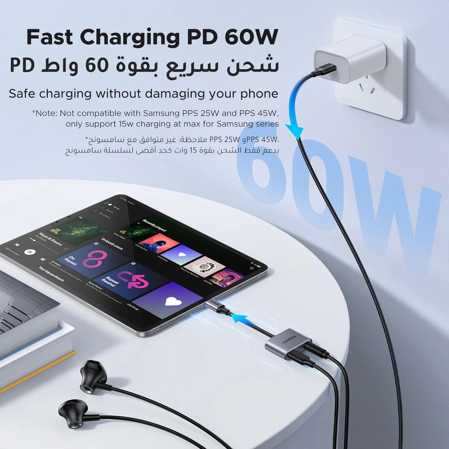 آداپتور USB-C به جک هدفون 3.5 میلی‌متری UGREEN، مبدل صوتی DAC Type-C Aux، سازگار با Samsung S25/24 Ultra، Pixel 5/4/3/2، iPad Mini/Pro/Air، (غیر سازگار با سری iPhone 15/16)