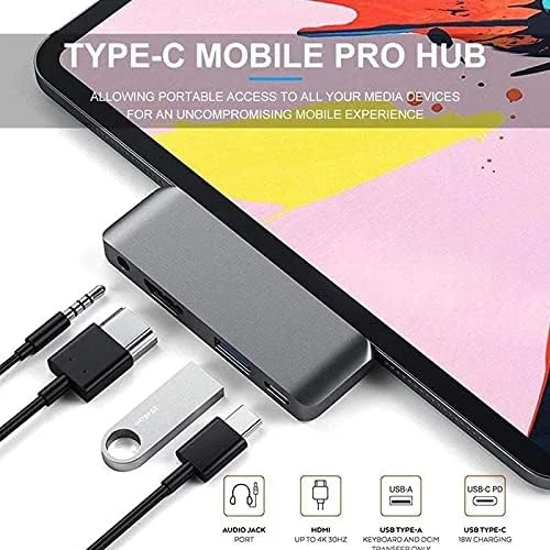 آداپتور هاب موبایل پرو USB Type-C مدل JXJCHKQ با شارژ USB-C PD، USB 3.0 و جک هدفون 3.5 میلی متری (رنگ: A)