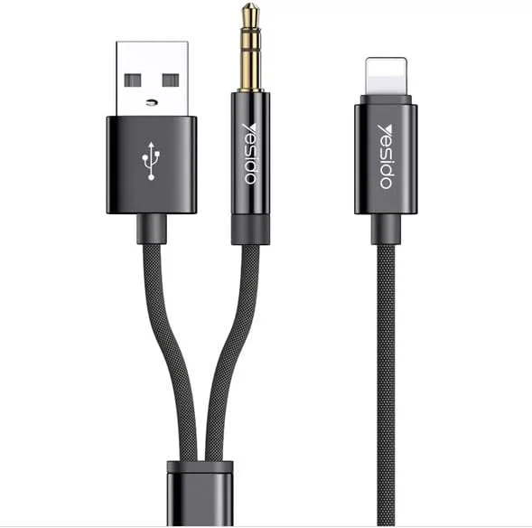 کابل صوتی 3.5 میلی‌متری Yesido YAU18 AUX آداپتور برای آیفون، کابل صوتی AUX خودرو 2 در 1 جک 3.5 میلی‌متری استریو با پورت شارژ USB سازگار برای آیفون، آداپتور صوتی موسیقی، انتقال بالا