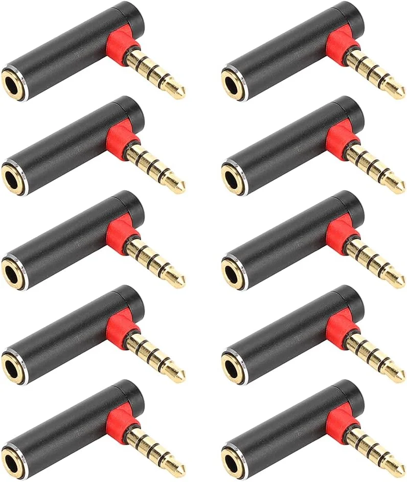 10 عدد تبدیل 3.5 میلی متری نری به مادگی 90 درجه آرنجی، اتصال دهنده جک هدفون 3.5 میلی متری زاویه دار راست برای تلفن های همراه، لپ تاپ ها و سایر دستگاه ها با پورت (مشکی)