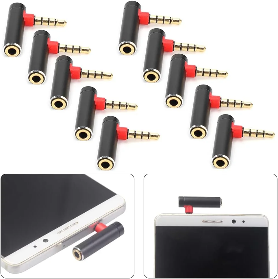 10 عدد تبدیل 3.5 میلی متری نری به مادگی 90 درجه آرنجی، اتصال دهنده جک هدفون 3.5 میلی متری زاویه دار راست برای تلفن های همراه، لپ تاپ ها و سایر دستگاه ها با پورت (مشکی)