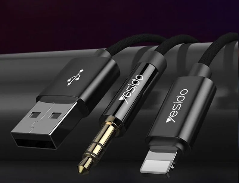 کابل صوتی 3.5 میلی‌متری Yesido YAU18 AUX آداپتور برای آیفون، کابل صوتی AUX خودرو 2 در 1 جک 3.5 میلی‌متری استریو با پورت شارژ USB سازگار برای آیفون، آداپتور صوتی موسیقی، انتقال بالا