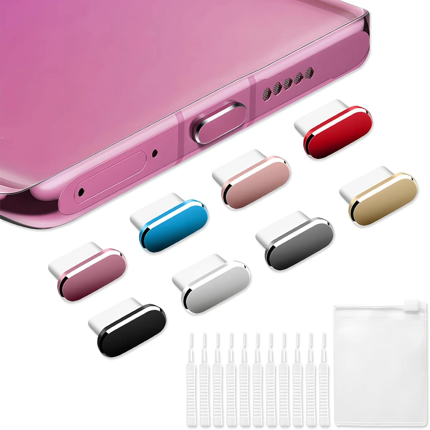 VEINARDYL 8 عدد درپوش ضد گرد و غبار Type C، محافظ پورت شارژ USB C به همراه 10 برس تمیز کننده، پوشش محافظ شارژر سازگار با Huawei، Xiaomi، OPPO، VIVO، Samsung