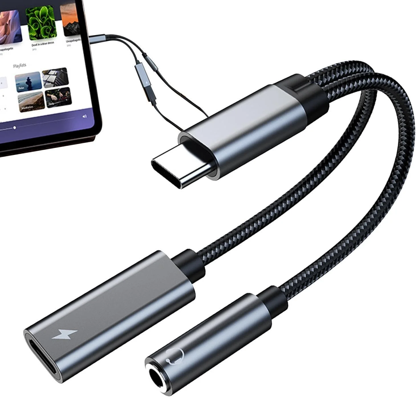 تبدیل Type-C به هدفون و شارژر - اسپلیتر جک هدفون صدا و شارژر با پورت Type-C، اسپلیتر جک مادگی با پورت شارژ سریع برای لپ تاپ و تلفن هوشمند