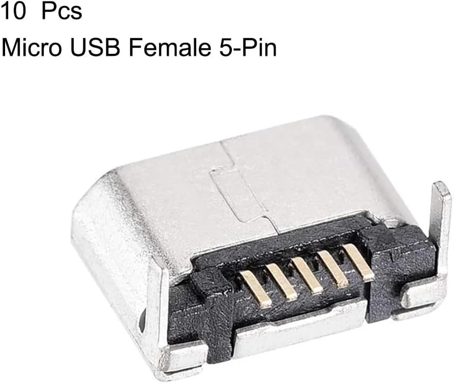 TA-VIGOR بسته 10 عددی کانکتور مادگی میکرو USB، آداپتور جایگزین پورت جک 5 پین 180 درجه برای لحیم کاری تلفن TA-VIGOR بسته 10 عددی کانکتور مادگی میکرو USB، آداپتور جایگزین پورت جک 5 پین 180 درجه برای لحیم کاری تلفن