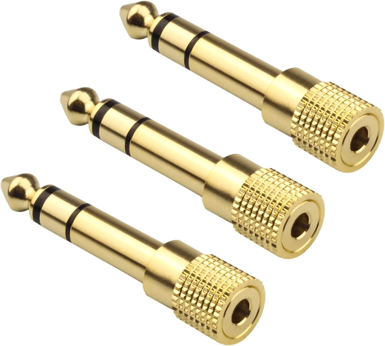 تبدیل 3.5 میلی‌متری استریو مادگی به 6.35 میلی‌متری نری (بسته 3 عددی)، روکش طلا، پلاگ AUX سه کنتاکت TRS