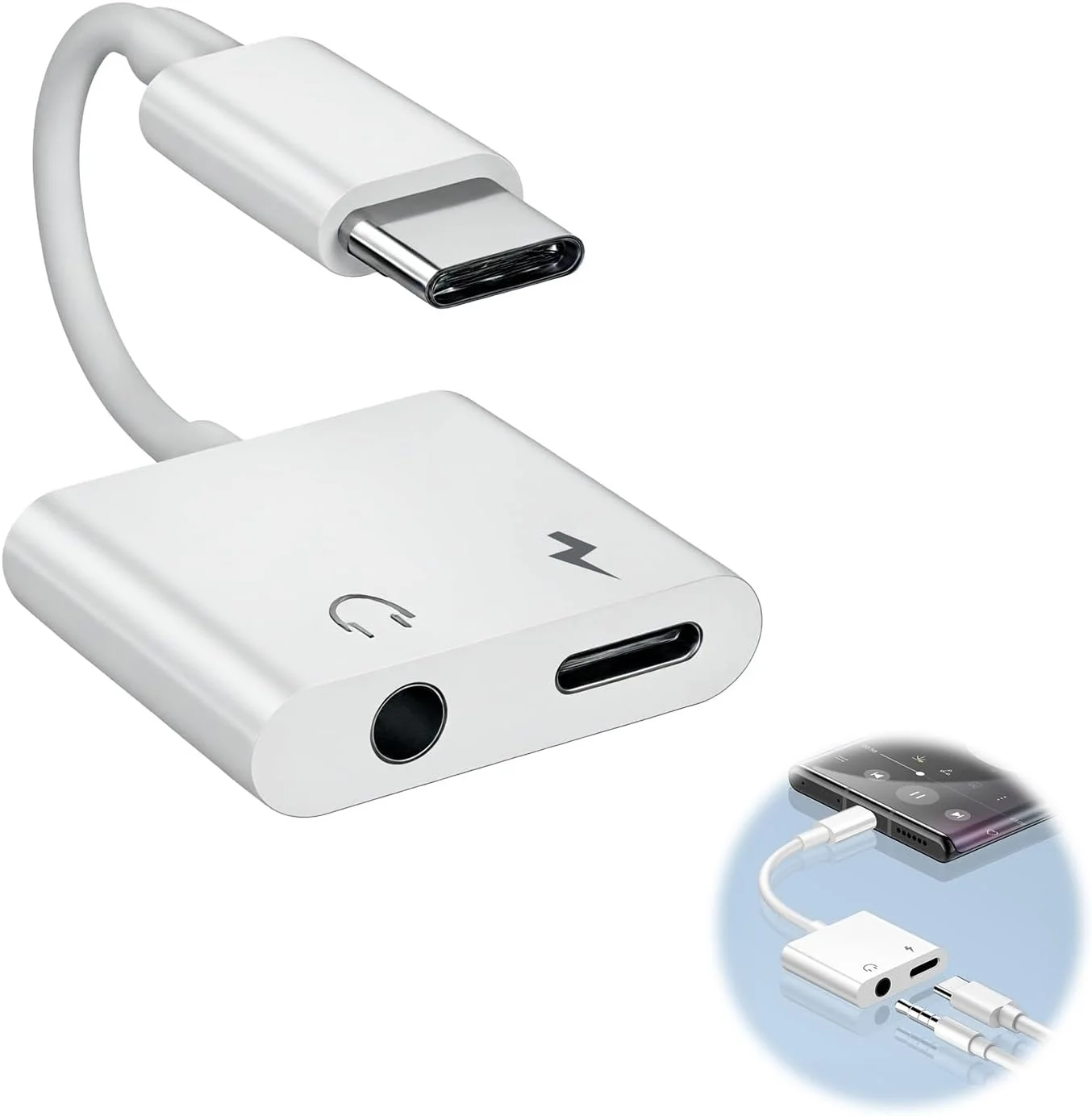 تبدیل USB-C به جک هدفون 2 در 1، آداپتور هدفون با پورت شارژ، اسپلیتر صوتی USB-C به 3.5 میلی‌متری، سازگار با اکثر مدل‌های تلفن همراه