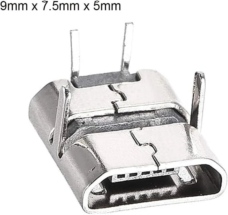 10 عدد کانکتور مادگی میکرو USB، آداپتور جایگزین پورت جک 90 درجه 2 پین برای تعمیرات تلفن همراه و لحیم کاری