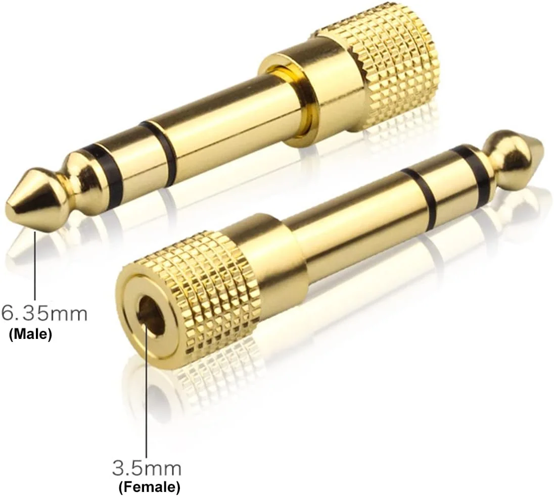 تبدیل 3.5 میلی‌متری استریو مادگی به 6.35 میلی‌متری نری (بسته 3 عددی)، روکش طلا، پلاگ AUX سه کنتاکت TRS