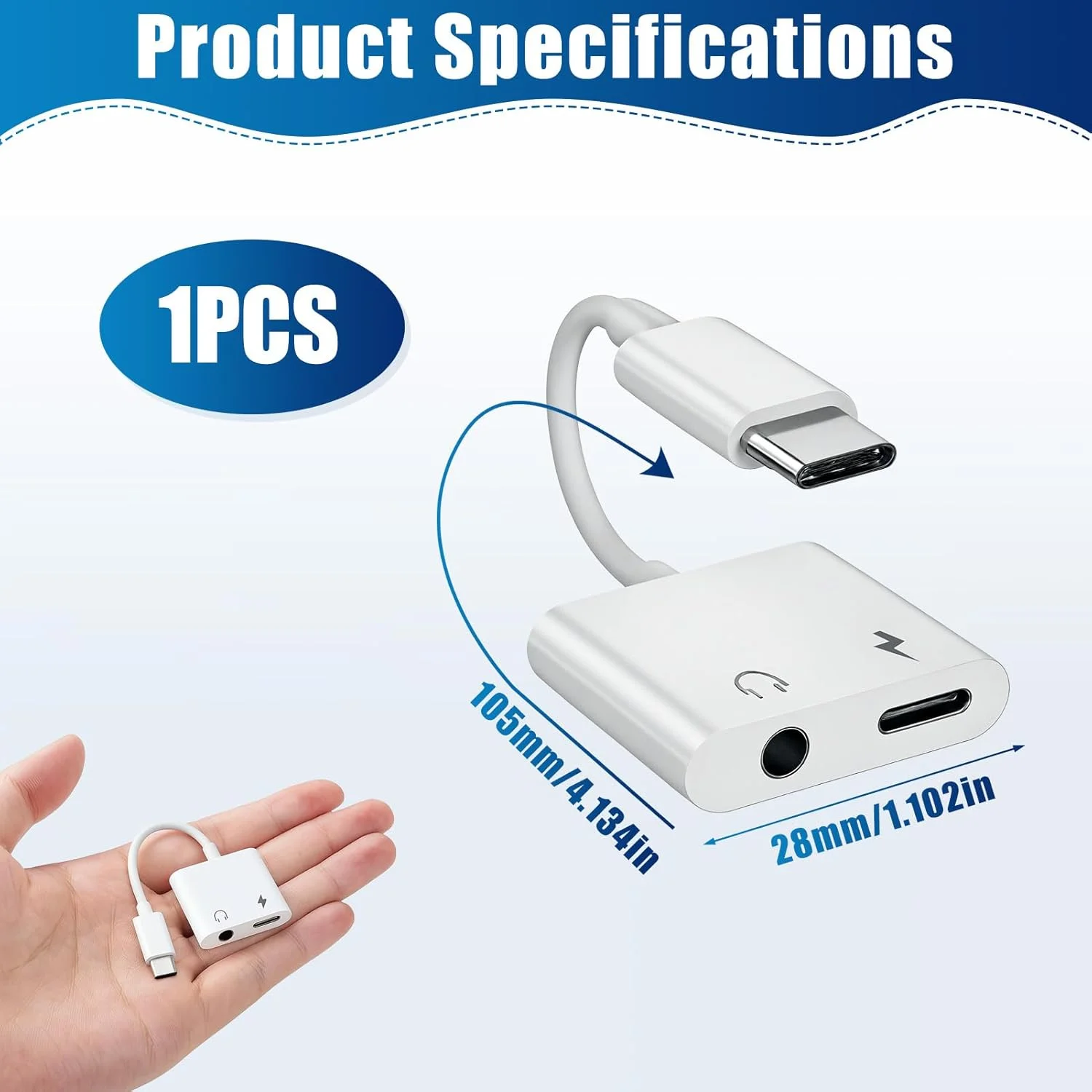 تبدیل USB-C به جک هدفون 2 در 1، آداپتور هدفون با پورت شارژ، اسپلیتر صوتی USB-C به 3.5 میلی‌متری، سازگار با اکثر مدل‌های تلفن همراه