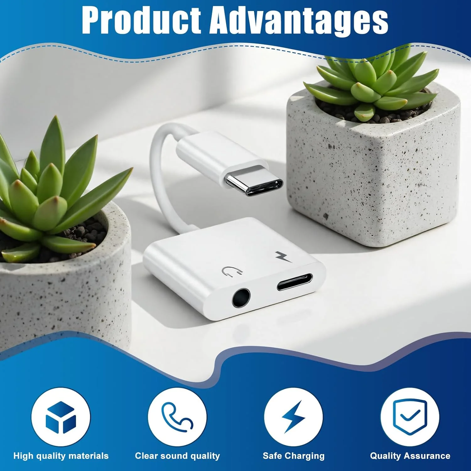 تبدیل USB-C به جک هدفون 2 در 1، آداپتور هدفون با پورت شارژ، اسپلیتر صوتی USB-C به 3.5 میلی‌متری، سازگار با اکثر مدل‌های تلفن همراه