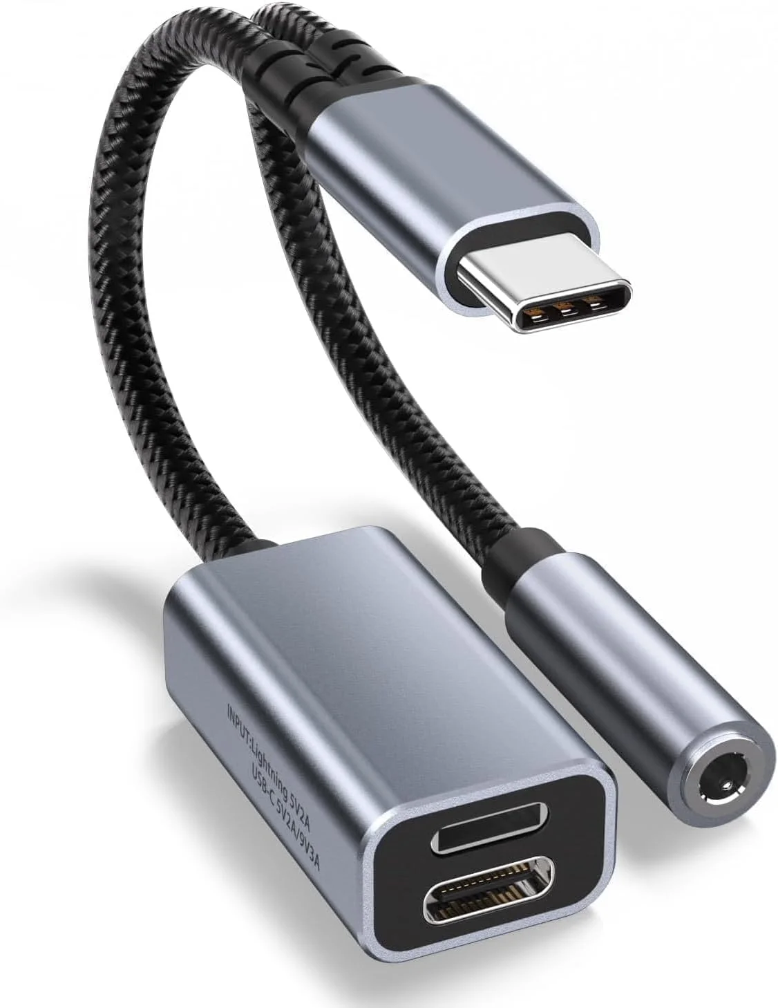 آداپتور هدفون و شارژر X spring، خاکستری، 3 در 1 USB C به جک صوتی 3.5 میلی متری با دانگل شارژ سریع، سازگار با اکثر تلفن های هوشمند و تبلت ها برای پخش موسیقی و شارژ همزمان