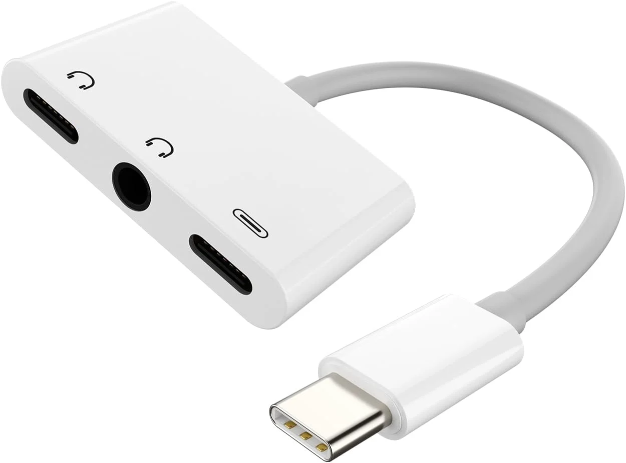 آداپتور USB-C به 3.5 میلی‌متری صدا برای آیفون، 3 در 1، دوگانه Type C، اسپلیتر، شارژر، دانگل جک هدفون، سازگار با سامسونگ، اپل 16 15 پرو مکس پلاس، آیپد ایر 5، کابل شارژ و لوازم جانبی Aux