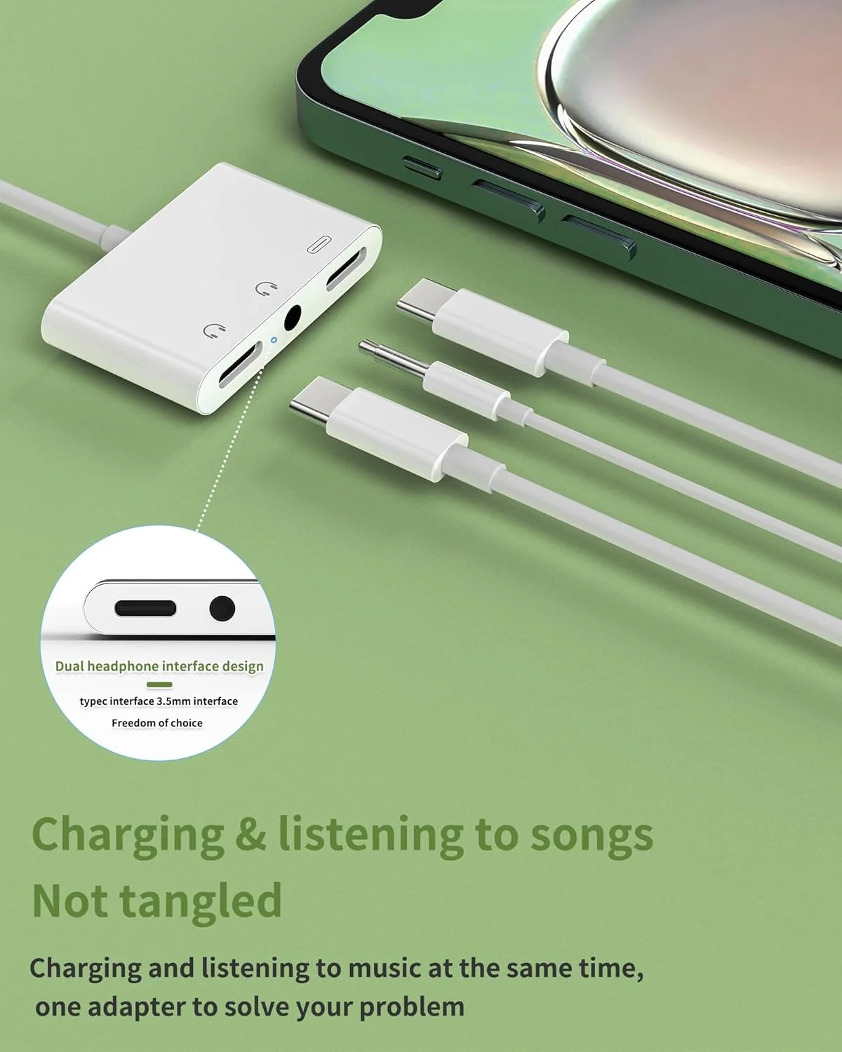 آداپتور USB-C به 3.5 میلی‌متری صدا برای آیفون، 3 در 1، دوگانه Type C، اسپلیتر، شارژر، دانگل جک هدفون، سازگار با سامسونگ، اپل 16 15 پرو مکس پلاس، آیپد ایر 5، کابل شارژ و لوازم جانبی Aux