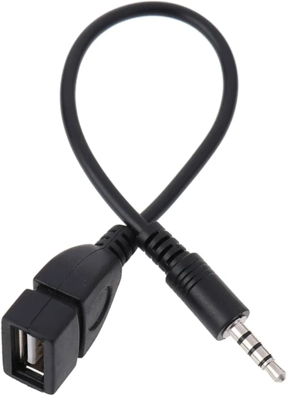 کابل تبدیل 3.5 میلی‌متری به USB 2.0 مادگی نوع A برای آداپتورهای صوتی MP3 خودرو، کابل افزایش طول AUX (20 سانتی‌متر، مشکی)